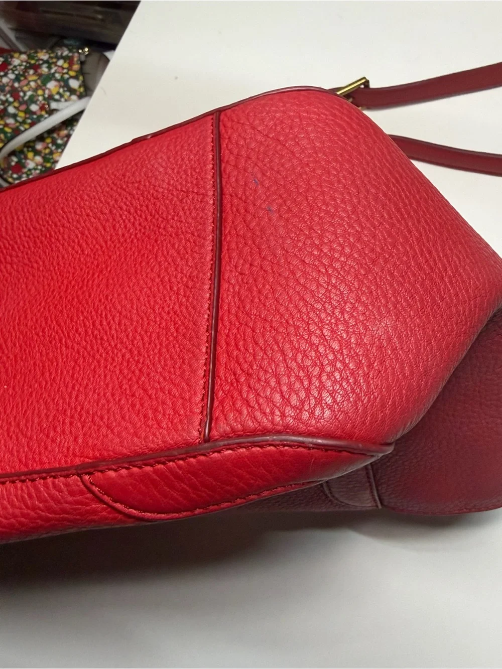 Tory Burch Red Pebbled Leather Satchel with Gold Hardware